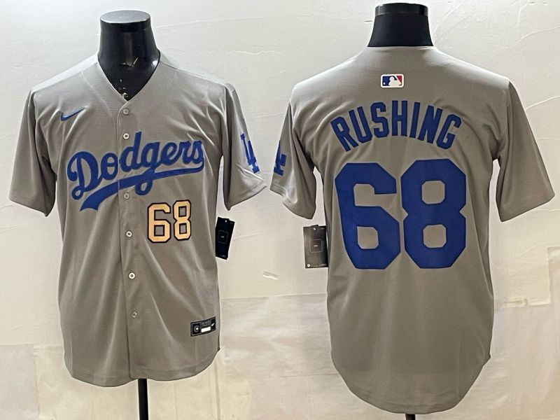 Men Los Angeles Dodgers #68 Rushing Grey Game 2026 Nike MLB Jersey 004
